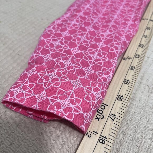 Charter Club Linen Shirt Womens Medium Pink White Floral Button Up Long Sleeve - Picture 9 of 12